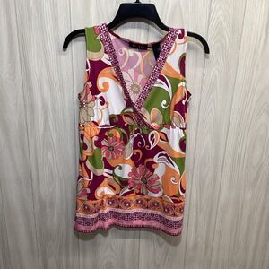 AXCESS Women's (Size S) Sleeveless V-Neck Vibrant Floral Shirt‎